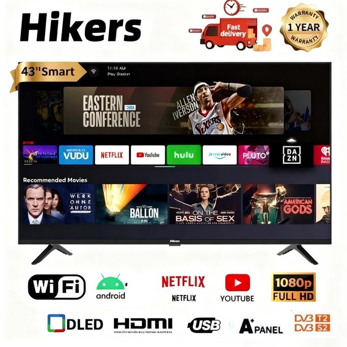 Hikers Hikers 43" Android TV smart tv - Frameless Android Smart FHD LED TV - HDMI - Black