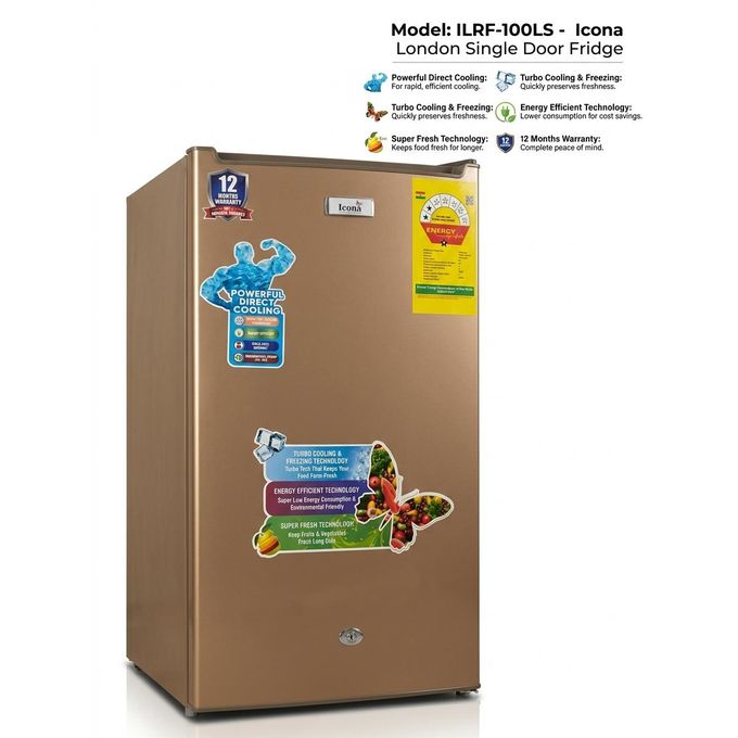 Icona Icona London ILRF-100LS Table Top Single Door Refrigerator - 85 Litres - Gold + 12 Months Warranty